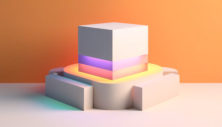3d rendering of abstract geometric forms. Glossy colorful podium for your design.の素材