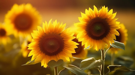 Sunflower field. Sunflower blooming in the field. Sunflower natural background.の素材