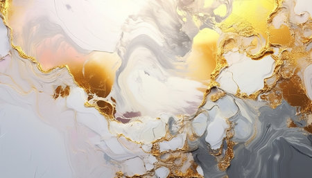 Abstract background with gold and white marble texture. 3d render illustrationの素材