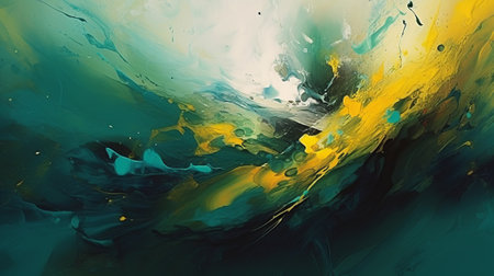 Abstract background of acrylic paint in blue, yellow and green colors.の素材