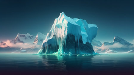 Icebergs in the ocean. 3d illustration. Nature backgroundの素材