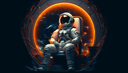 Astronaut in space. Science fiction art. 3D renderingの素材