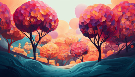 Autumn landscape with colorful trees. Vector illustration. Eps 10.の素材