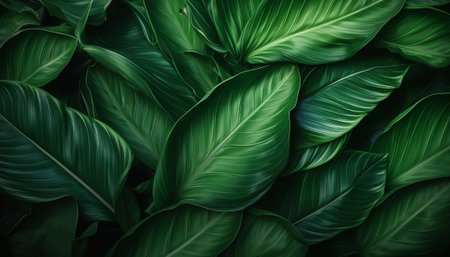 Tropical green leaves background. Exotic jungle concept. Nature wallpaperの素材