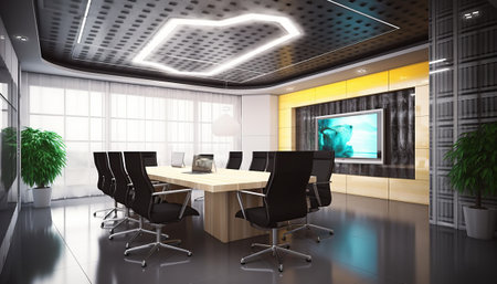 Office interior design. 3D illustration. Workplace, meeting roomの素材