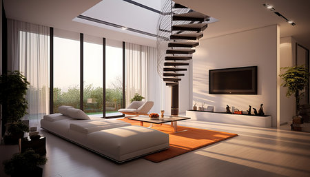Modern bright interiors. 3d rendered illustration of a living roomの素材