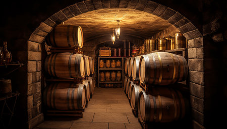 Wine barrels in the cellar of the winery. 3d renderingの素材