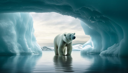 Polar bear (Ursus maritimus) on the ice floe. 3d illustrationの素材