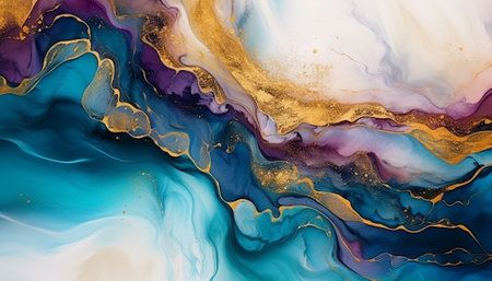 Marble abstract acrylic background. Marbling artwork texture. Agate ripple pattern. Gold powder.の素材