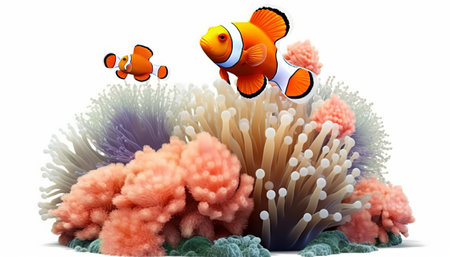 Clown anemonefish on a coral reef. 3d illustrationの素材