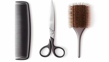 Set of combs and scissors on a white background. Vector illustration.の素材