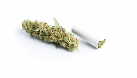 cannabis buds and cigarette isolated on white background, medical marijuana conceptの素材