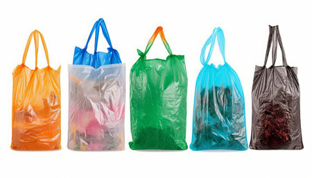 Plastic bags with garbage isolated on white background. Plastic bag.の素材