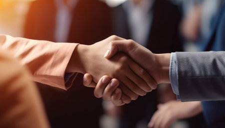 Business people shaking hands, finishing up a meeting. Teamwork concept.の素材
