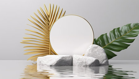 3d render, abstract geometric shape, minimal design, podium for product presentationの素材