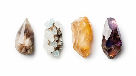 Set of natural gemstones isolated on white background. Collection of natural gemstones.の素材