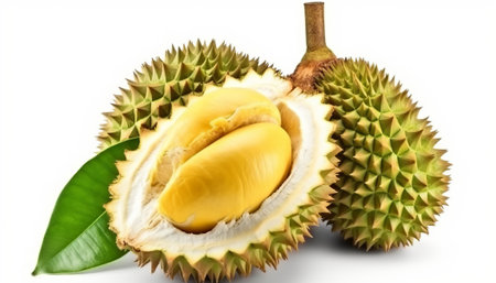 Fresh durian fruit isolated on white background. Durian is a king of fruit.の素材