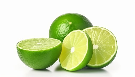 lime slices isolated on white background. close up. horizontal photo.の素材
