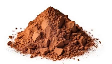 Cocoa powder isolated on white background. Close up of cocoa powder.の素材