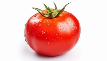 tomato on a white background with water droplets on the surfaceの素材