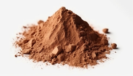 Cocoa powder isolated on white background. Close up of cocoa powderの素材