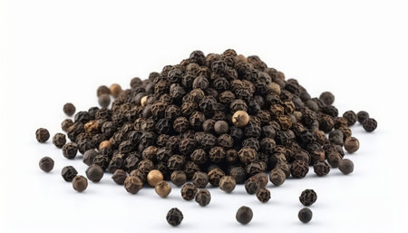 Heap of black peppercorns isolated on a white background.の素材