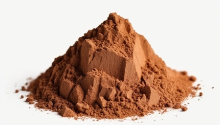 Cocoa powder isolated on white background. Close up shot.の素材