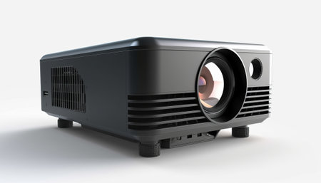 3d rendering of a projector isolated in white studio background with shadowの素材