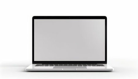 Laptop computer with blank screen isolated on white background. 3d renderの素材