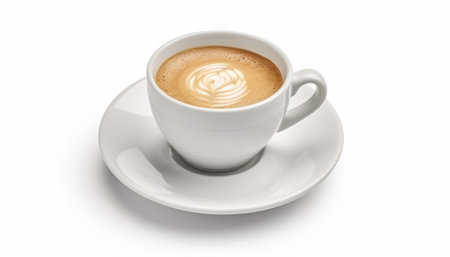 Cup of cappuccino with latte art on white backgroundの素材