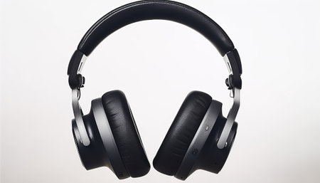 Black headphones on a white background. Music concept. Isolated.の素材