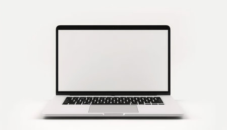 Laptop mockup with blank white screen isolated on white background 3D renderingの素材