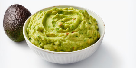 Guacamole in a bowl isolated on a white background.の素材