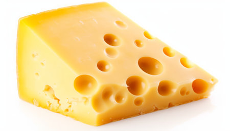 Piece of cheese on a white background. Isolation. Shallow DOF.の素材