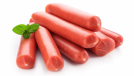 Raw sausages isolated on a white background. Top view.の素材