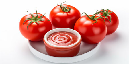 Tomato sauce in a bowl on a white background. 3d illustrationの素材