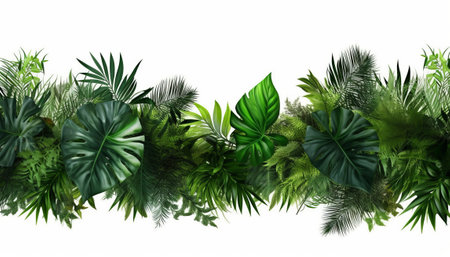 Tropical leaves background. 3D illustration. Nature concept.の素材