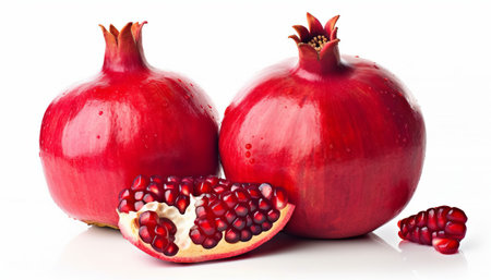 Ripe pomegranate fruit on a white background, isolatedの素材