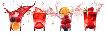 Fruit cocktail with ice and splashes isolated on white background.の素材