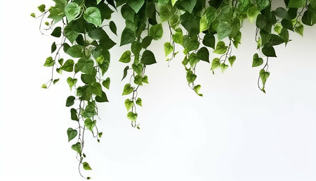 green ivy plant on white wall background with copy space for textの素材
