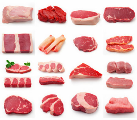 collection of various meat on white background. each one is shot separatelyの素材
