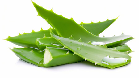 Aloe vera fresh leaf isolated on white background cutout.の素材