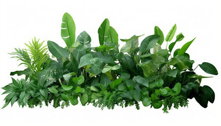 3D rendering of a group of green plants isolated on white backgroundの素材