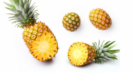 Pineapple isolated on white background. Top view. Flat layの素材