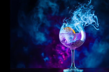 Cocktail with orange, ice and smoke on a dark backgroundの素材