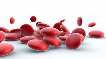 Red blood cells isolated on white background. 3d render illustration.の素材