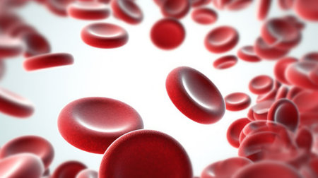 Red blood cells in a white background. 3d render illustration.の素材