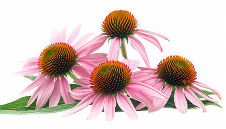 Echinacea flowers on a white background. Studio shot. Isolated.の素材