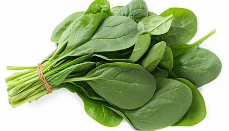 Bunch of fresh green baby spinach isolated on a white background.の素材