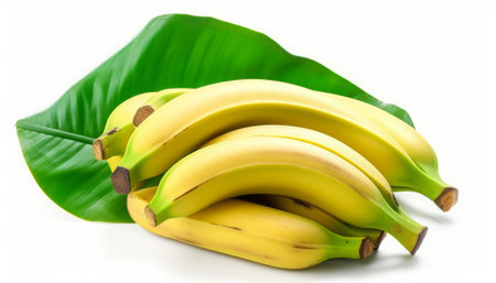 banana on a white background with green leaves. Isolated.の素材
